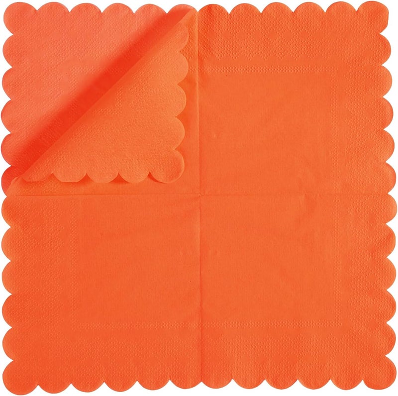 BEFORYOU 100 Pack Cocktail Napkin 2-Ply Scalloped Edged Dessert Napkins Folded 5 x 5 Inches Disposable Napkins for Dinner Wedding Birthday Party Bridal Anniversary Reception Event (Orange) - Image 3